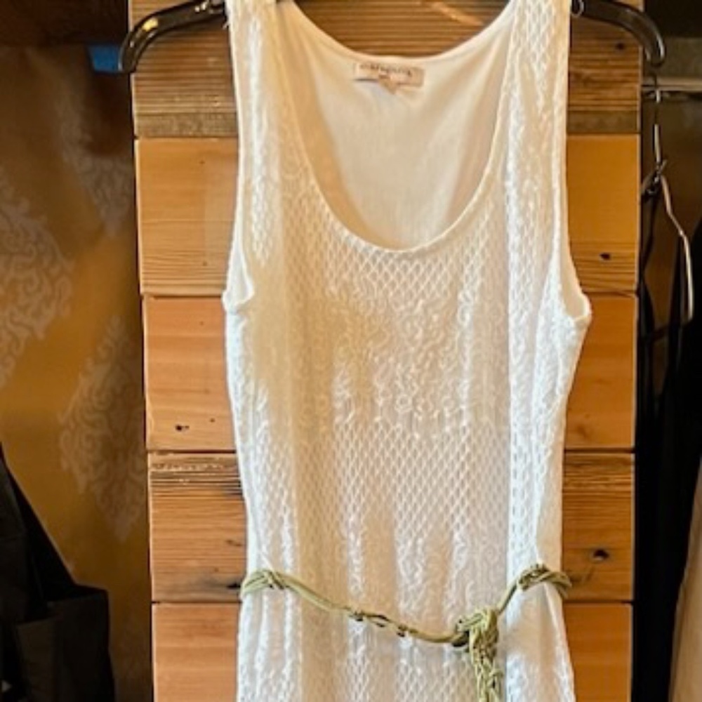 White, sleeveless, belted maxi dress